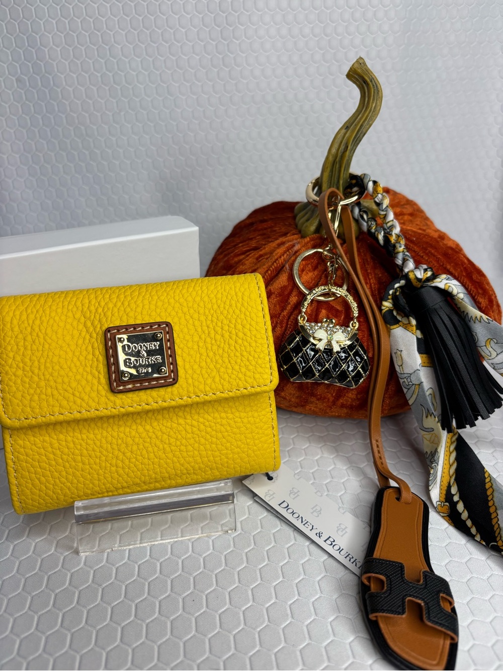 Dooney & Bourke Pebbled Leather Wallet and 3 Piece Bag Charm Set NWT